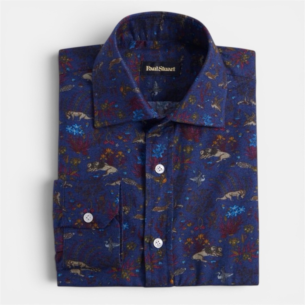 Paul Stuart Mens Tapestry Print Sport Shirt Button Down Animal L  AOP Italy $495
